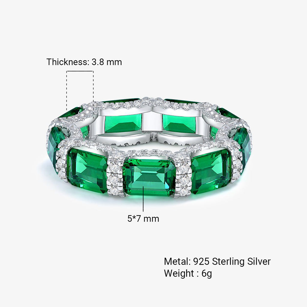 Green Emerald-Cut Synthetic Emerald Zircon Full-Circle Eternity 925 Sterling Silver Ring