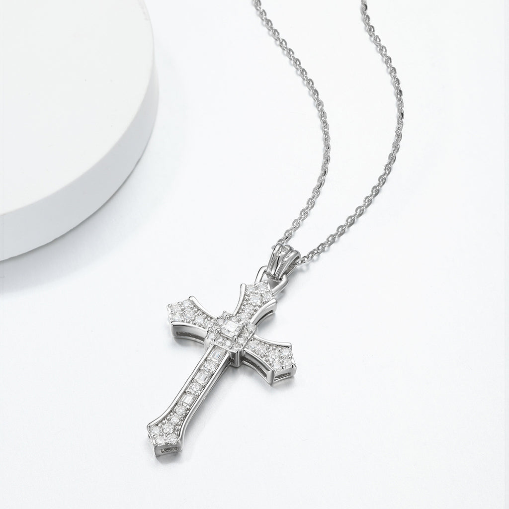 Vintage Cross Moissanite  925 Sterling Silver  Necklace