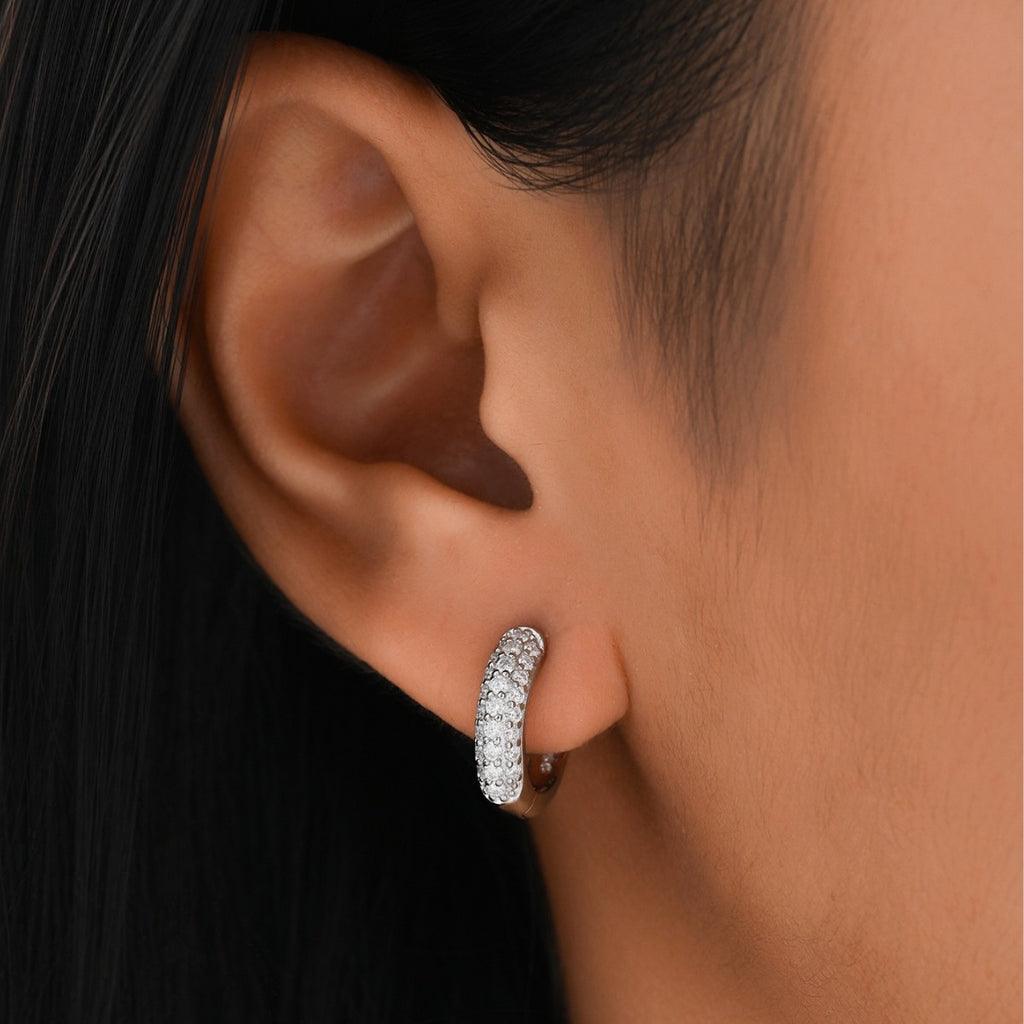 Small Hoop Earrings with Cluster Set Moissanite 925 Sterling Silver Earrings