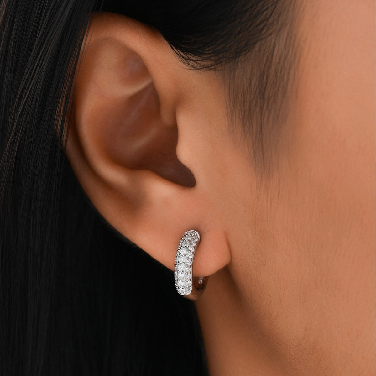 Small Hoop Earrings with Cluster Set Moissanite 925 Sterling Silver Earrings