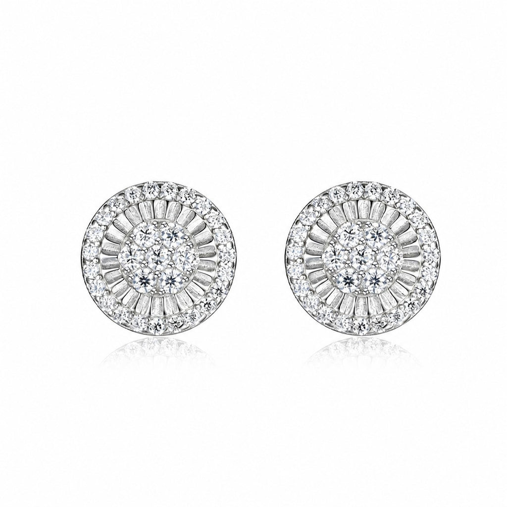 Round Daisy Halo Moissanite  925 Sterling Silver Stud Earrings