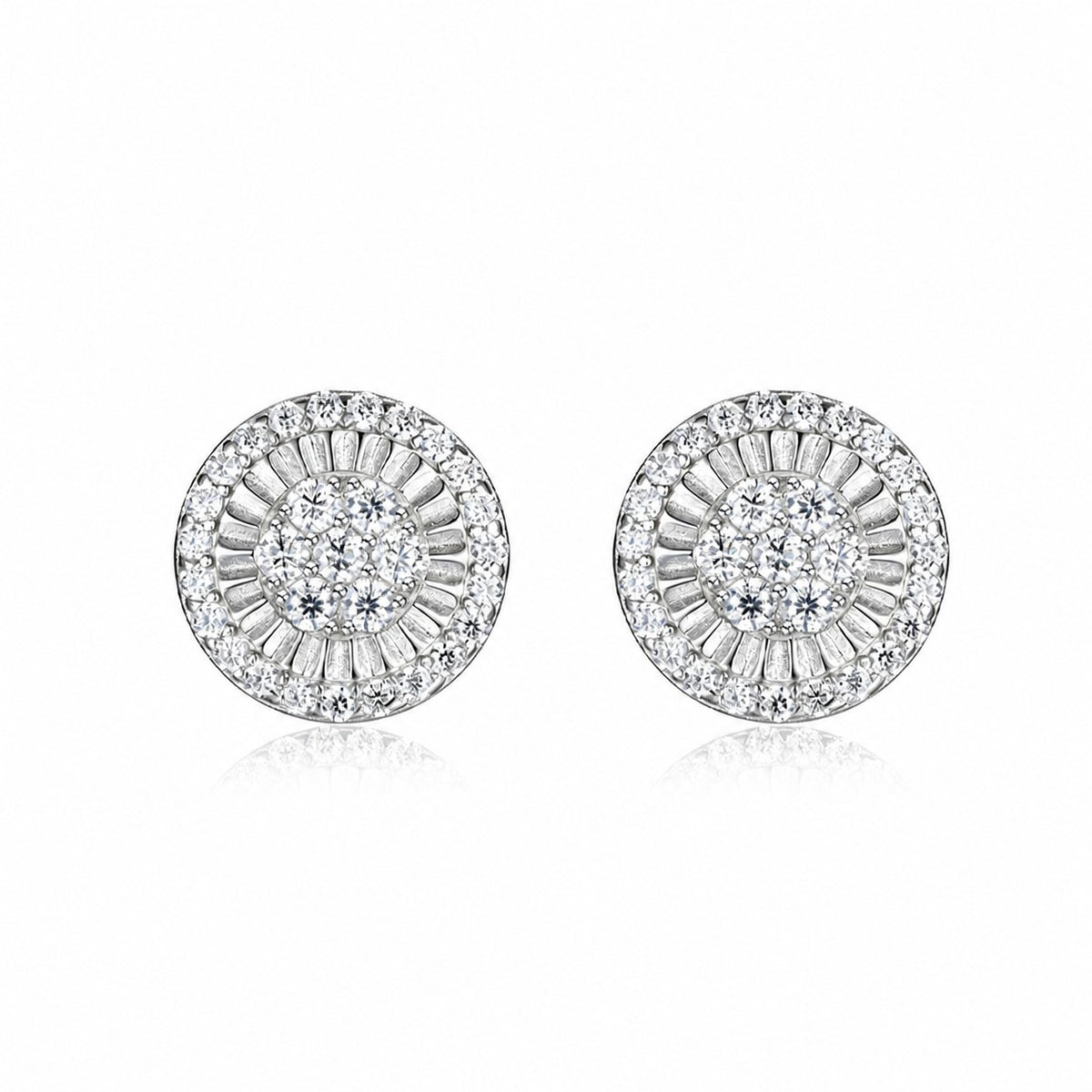 Round Daisy Halo Moissanite  925 Sterling Silver Stud Earrings