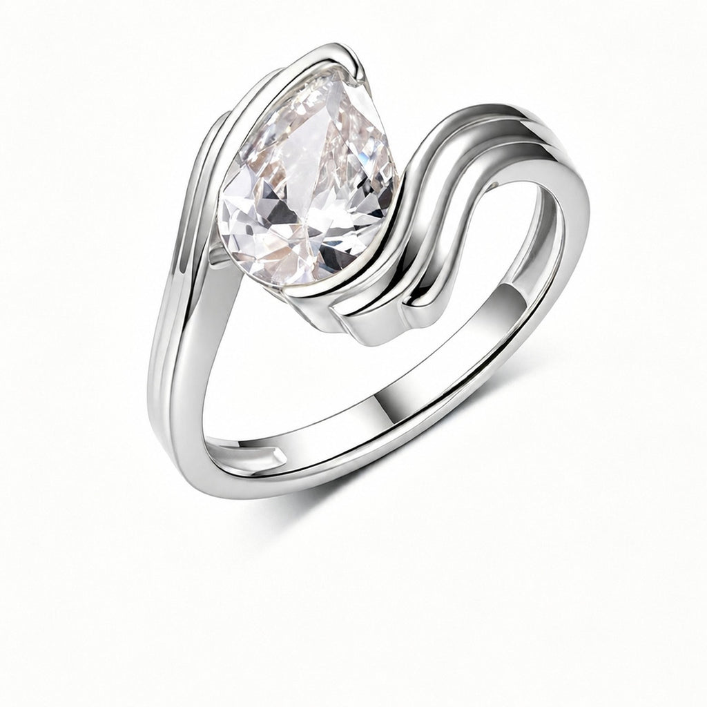 D Color Moissanite Pear Cut Wave Curve Design 925 Sterling Silver Geometric  Elegant Statement Ring