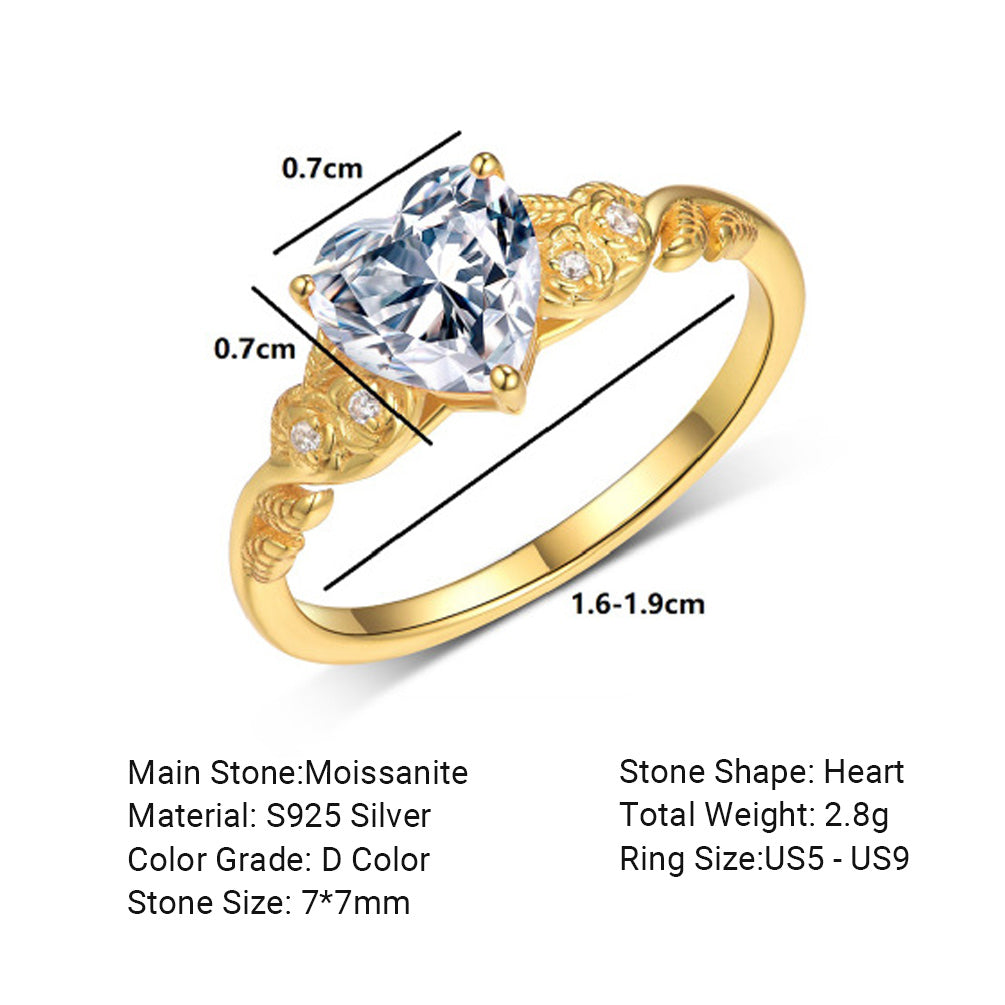 Romantic Heart Shaped Moissanite 925 Sterling Silver Ring