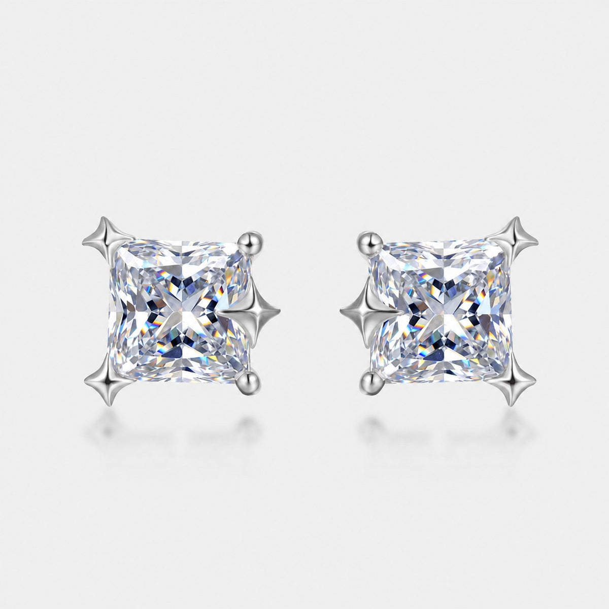 Moissanite Geometric Star Corner Princess Cut Square 925 Sterling Silver Stud Earrings
