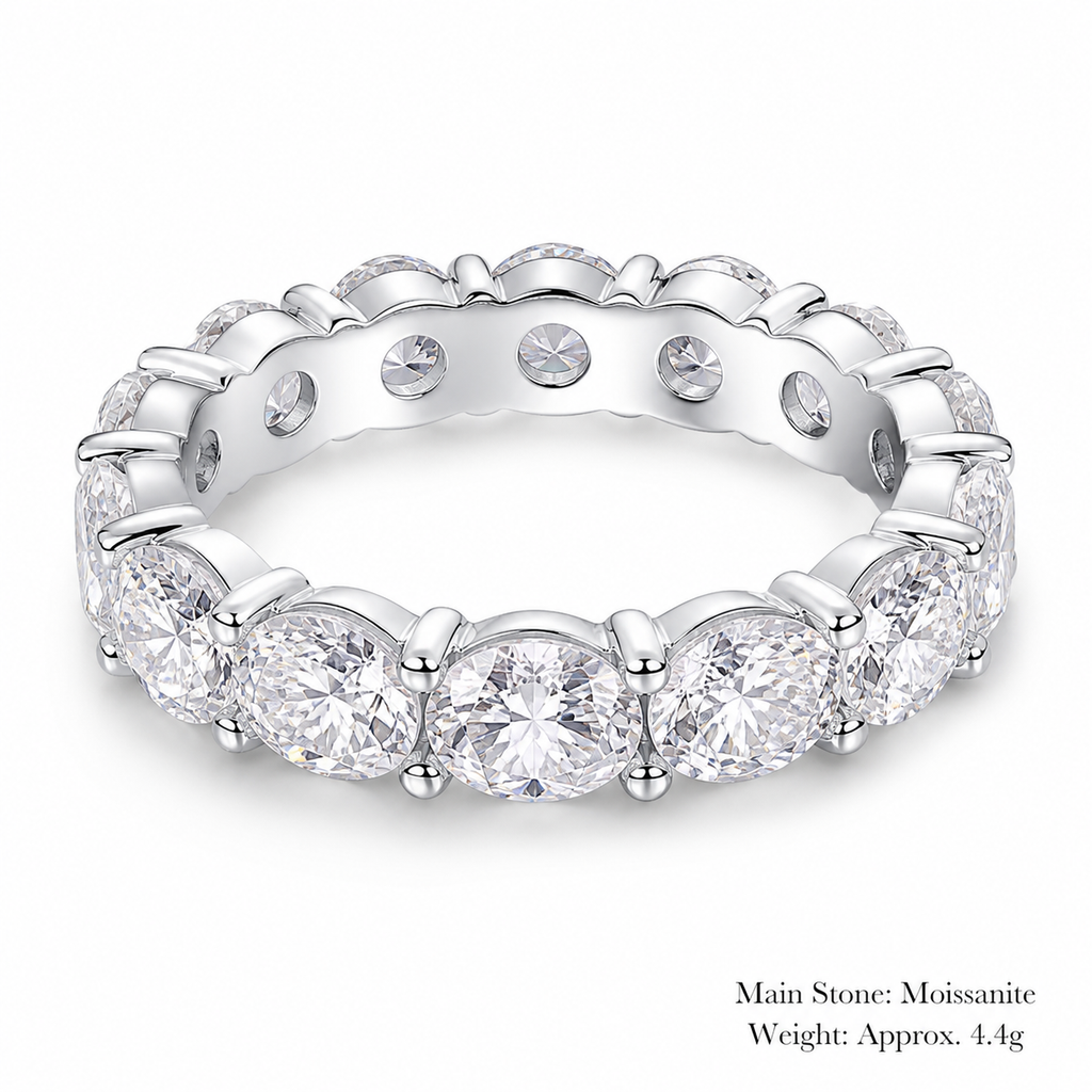 Moissanite Round Cut Shared Prong 925 Sterling Silver Band Ring