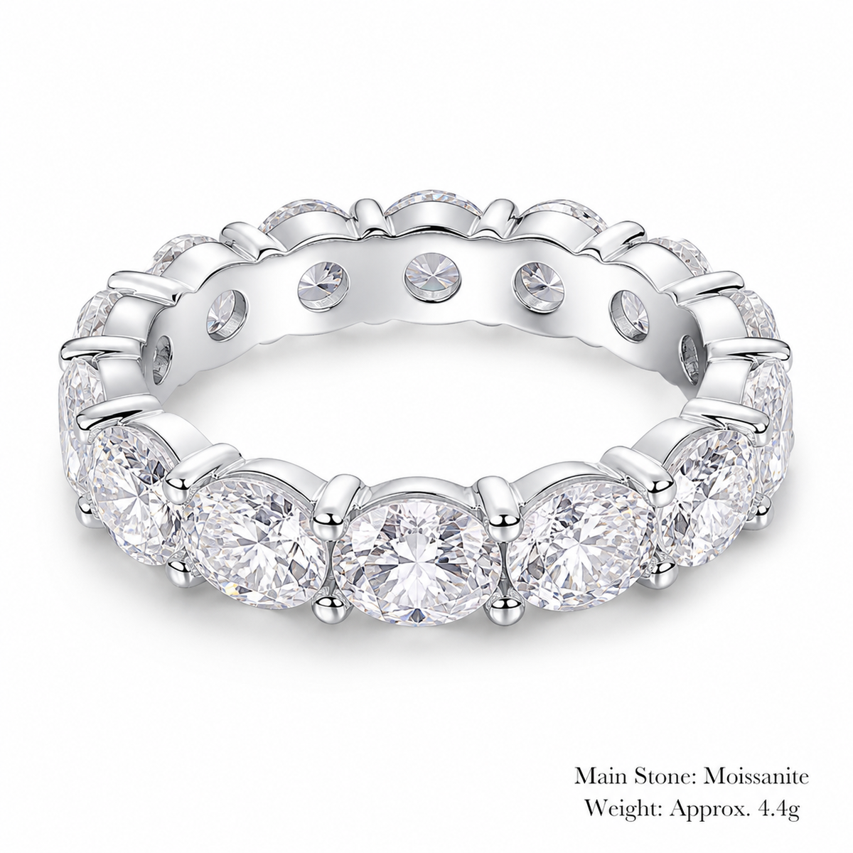 Moissanite Round Cut Shared Prong 925 Sterling Silver Band Ring