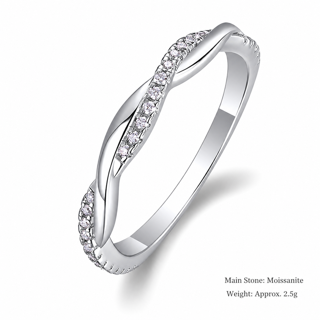 Silver Tone Moissanite Multi Row Pave Band Ring Geometric Elegant Fashion 925 Sterling Silver Ring