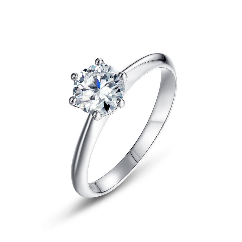 Classic Round Moissanite Six Prong Solitaire  925 Sterling Silver Closed Band Ring