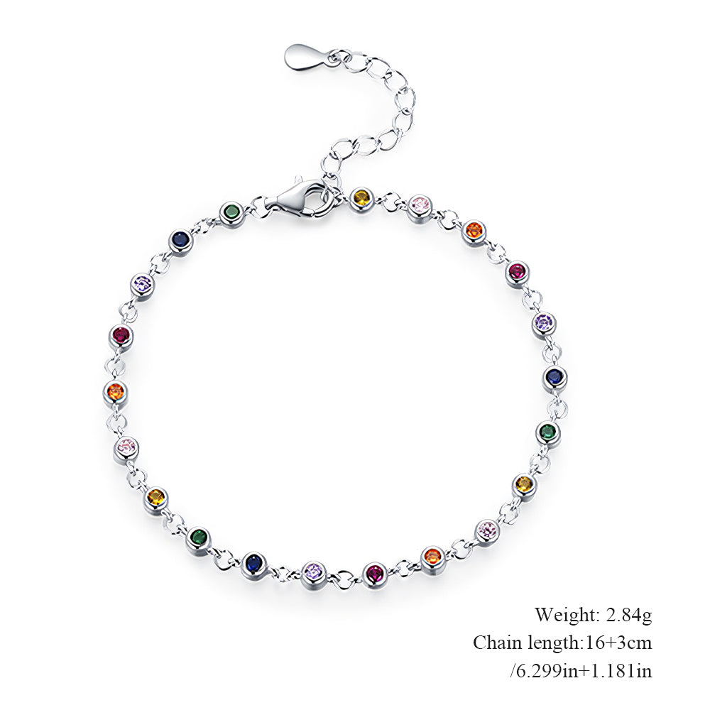 Rainbow Colorful CZ Sweet Bubble Design S925 Sterling Silver Adjustable Bracelet