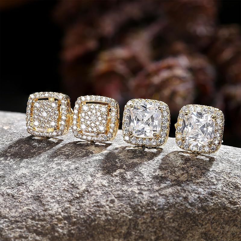 Modern Classic Statement Geometric Square Cushion Halo Cubic Zirconia 925 Sterling Silver Ear Stud Earrings