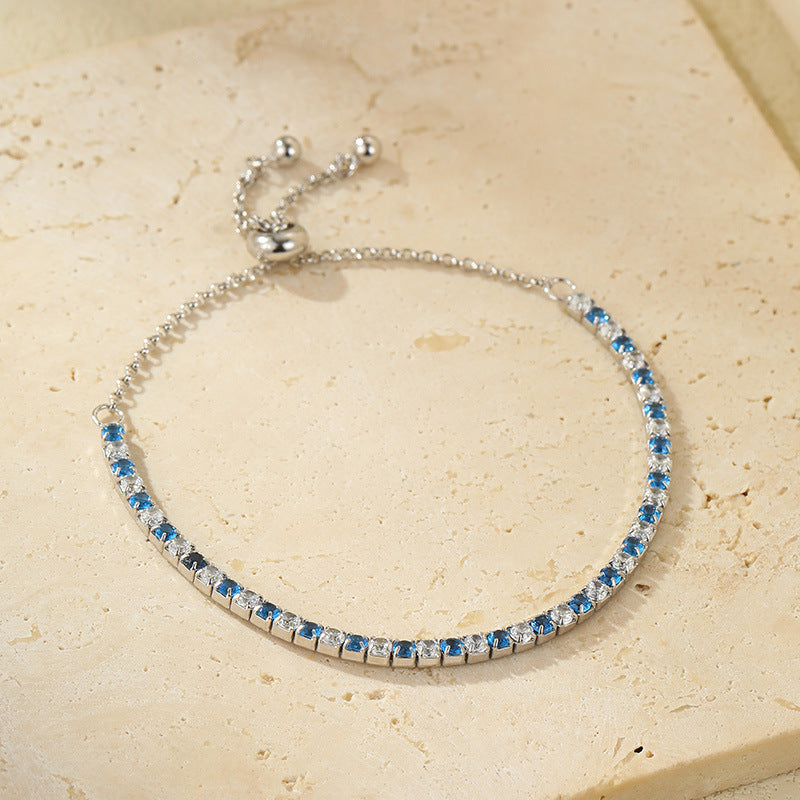 Geometric Design Cubic Zirconia Fashion Tennis Women in 925 Sterling Silver with Adjustable Bracelet