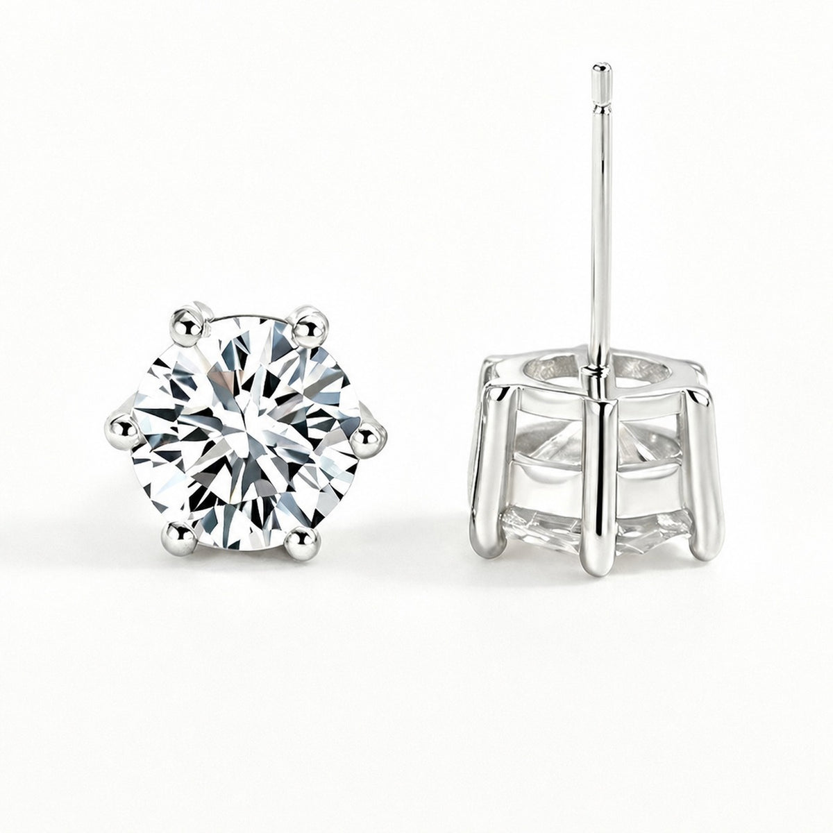 Minimalist-Style Six Pronged Moissanite, 925 Sterling Silver Earrings