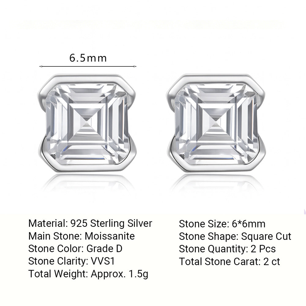 Square Moissanite 925 Sterling Silver Stud Earrings