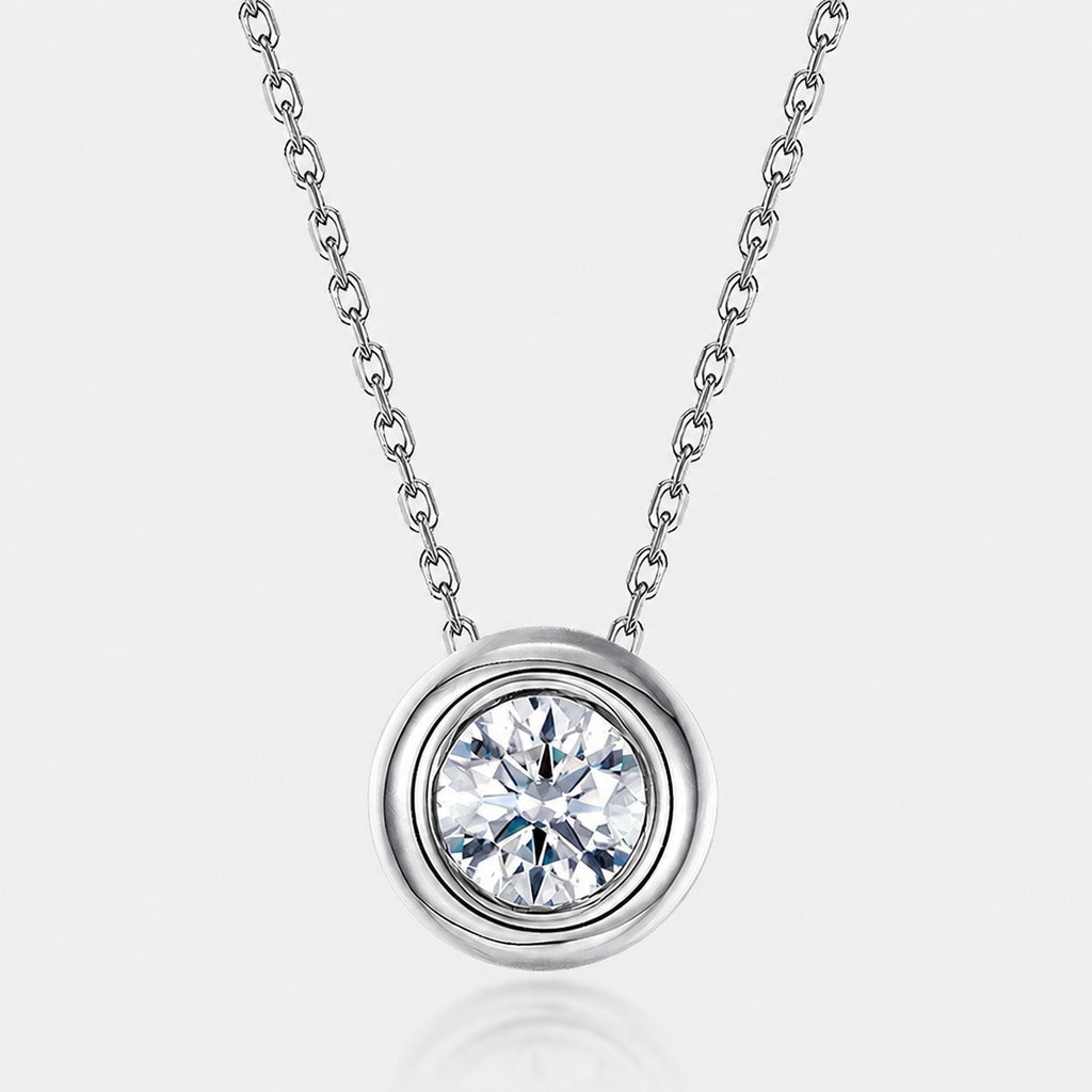Round Bezel Set Moissanite 925 Sterling Silver Pendant Minimalist Necklace