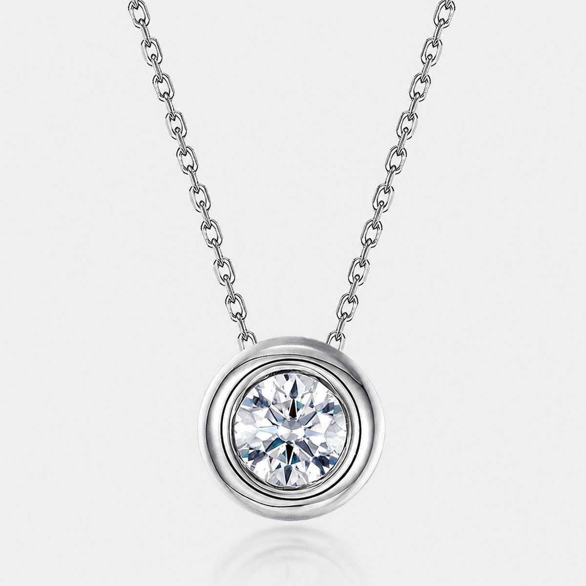 Round Bezel Set Moissanite 925 Sterling Silver Pendant Minimalist Necklace