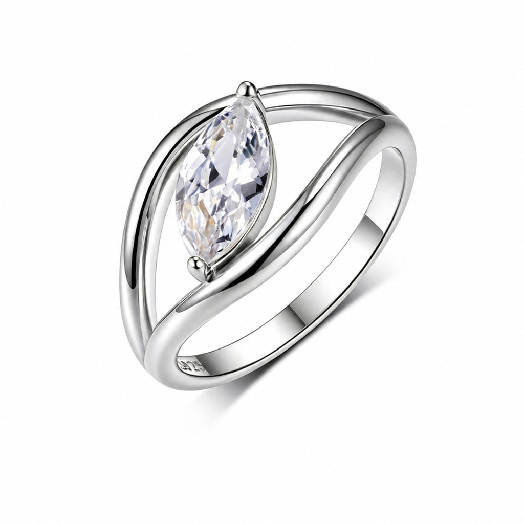 Marquise Moissanite Openwork Bypass 925 Sterling Silver Minimalist Geometric Ring
