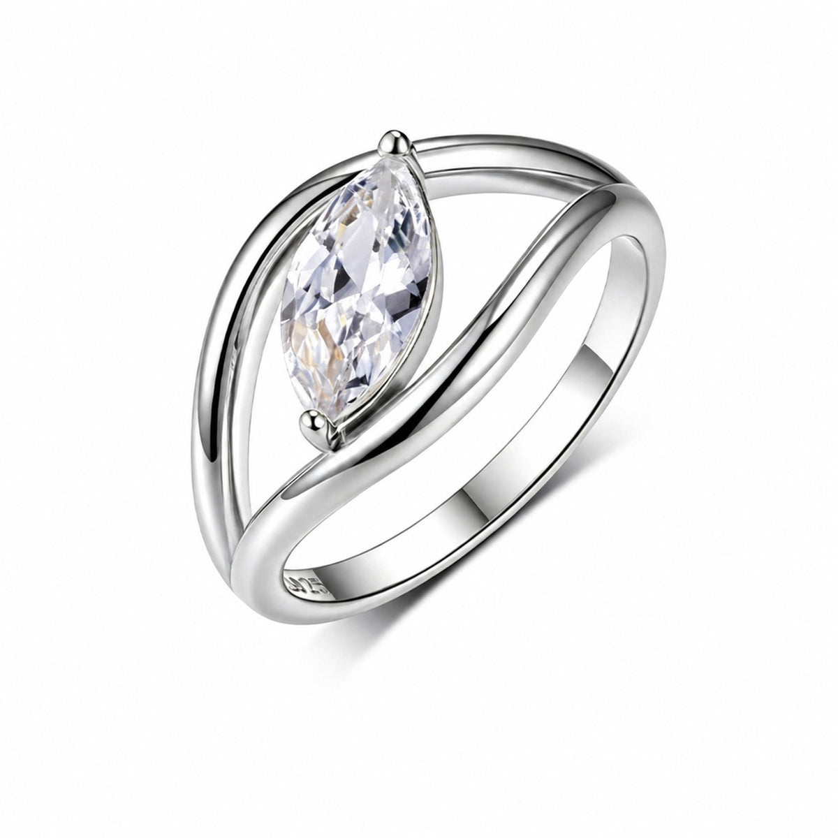 Marquise Moissanite Openwork Bypass 925 Sterling Silver Minimalist Geometric Ring