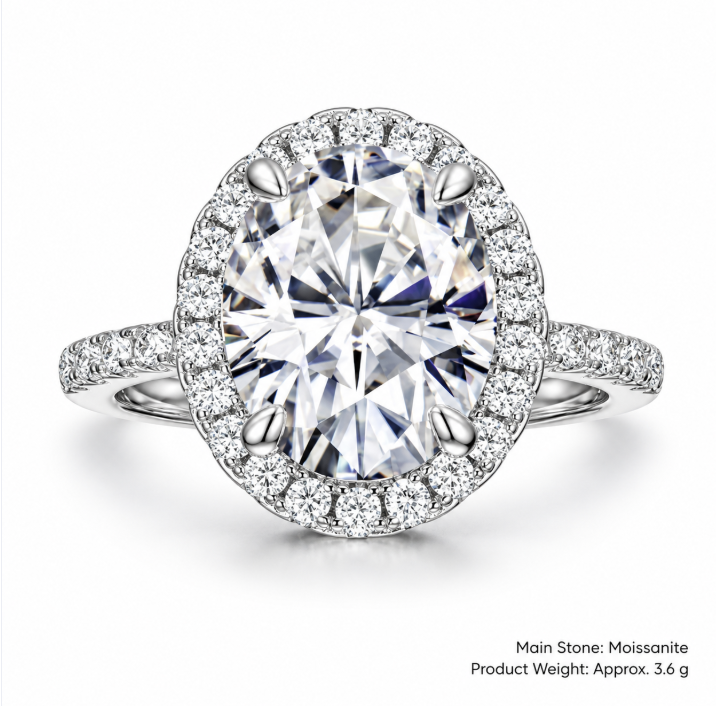 D Color Moissanite 925 Sterling  Silver Four-Prong Bezel Set Oval Ring