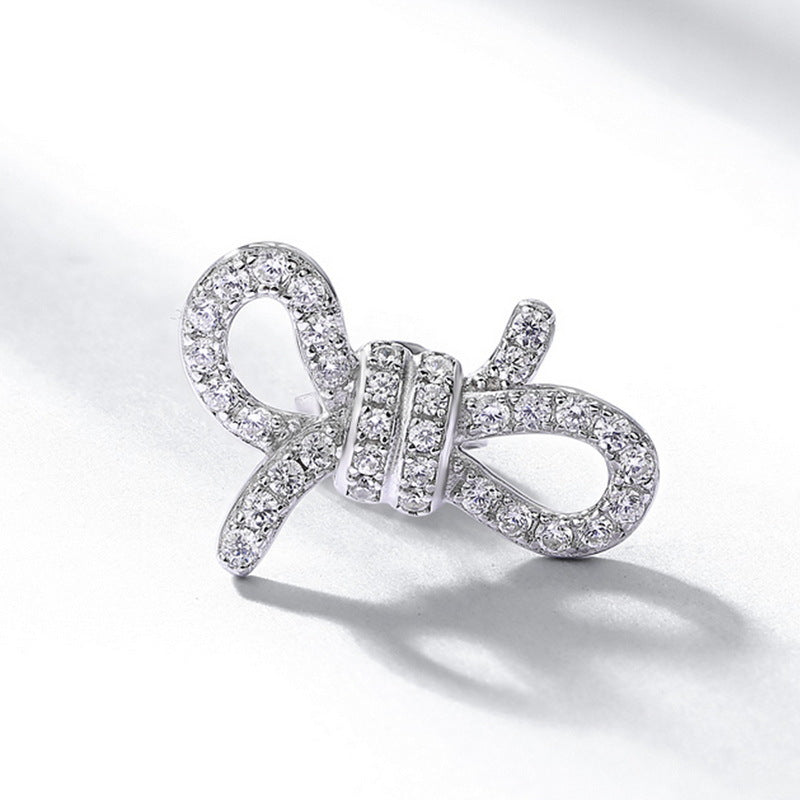 Bowknot Cubic Zirconia Ear  925 Sterling Silver Stud Earrings