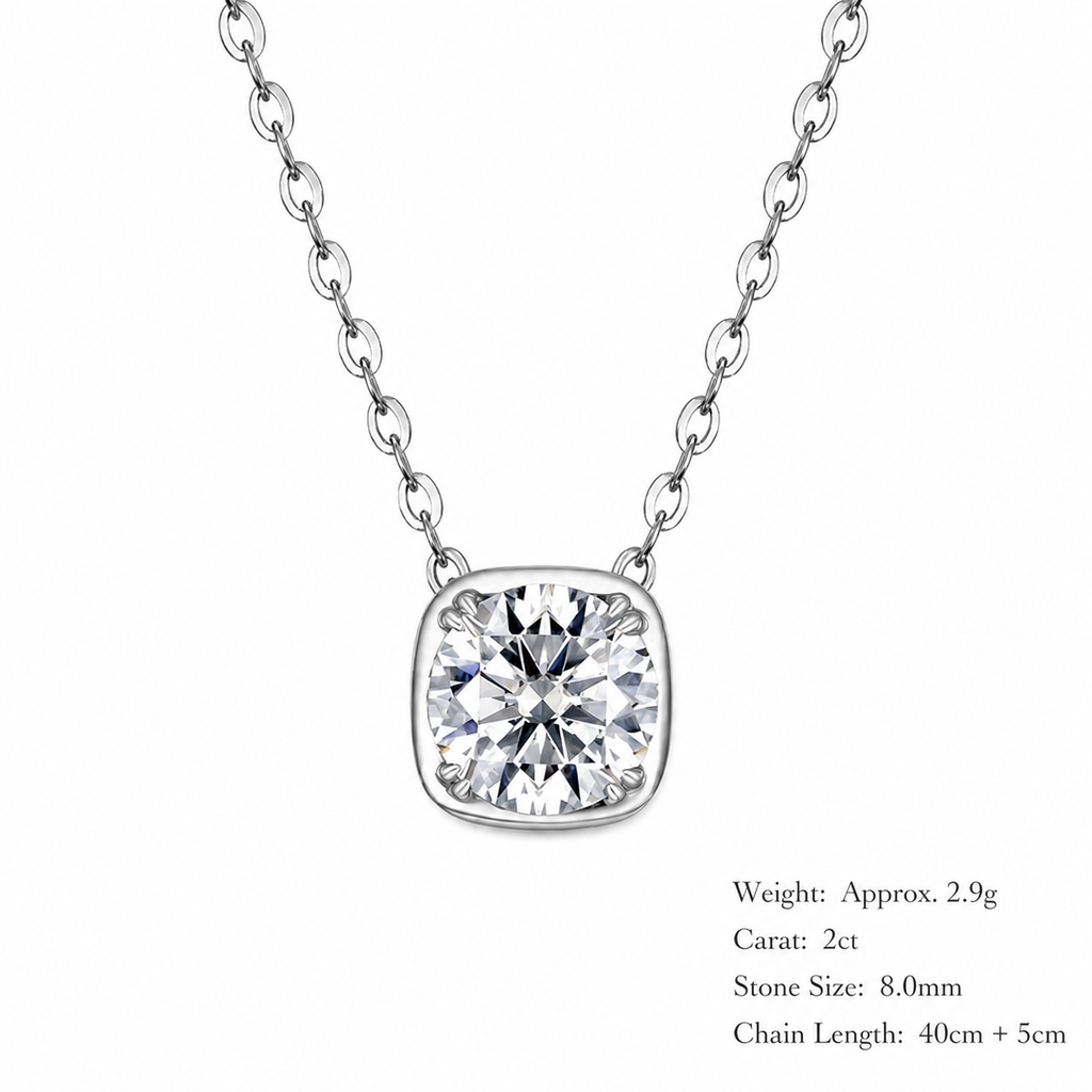Modern Minimalist Rounded Square Moissanite Silver Tone 925 Sterling Silver Necklace