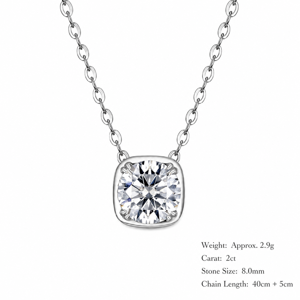 Modern Minimalist Rounded Square Moissanite Silver Tone 925 Sterling Silver Necklace
