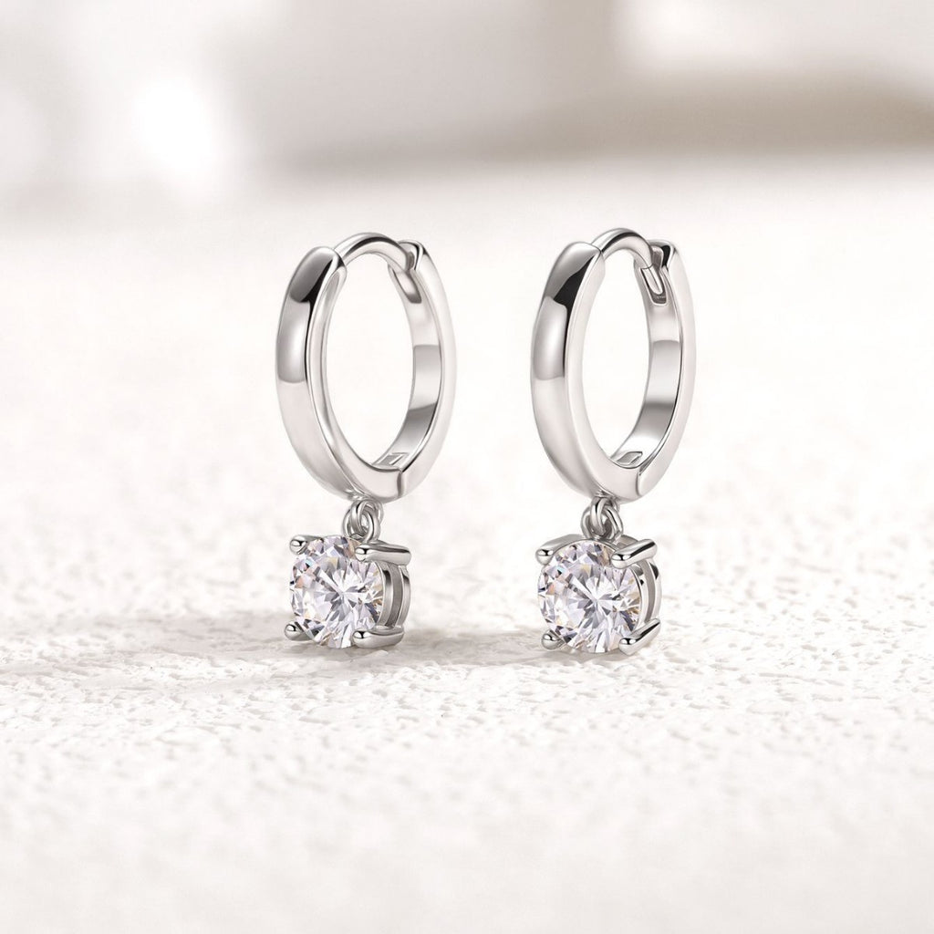 Round Moissanite Hoop Earrings 925 Sterling Silver Drop Earrings