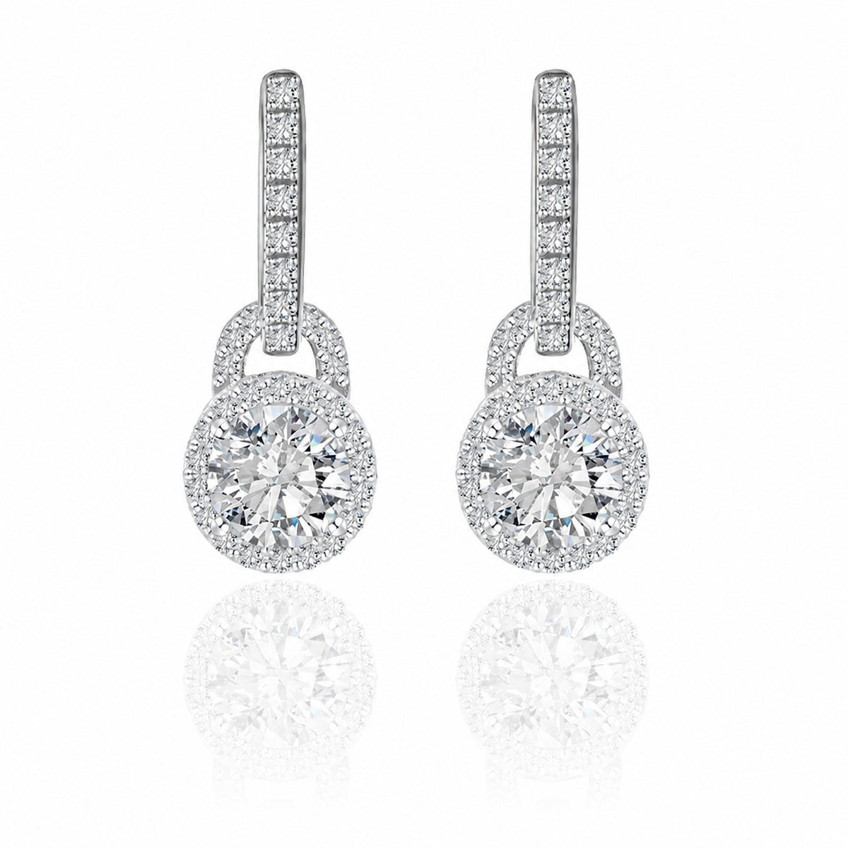 Moissanite Geometric Round Halo Drop Earrings  925 Sterling Silver Earring