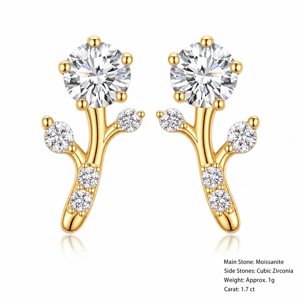Branch Bud Moissanite Ear  925 Sterling Silver Six Prong Round Stud Earrings
