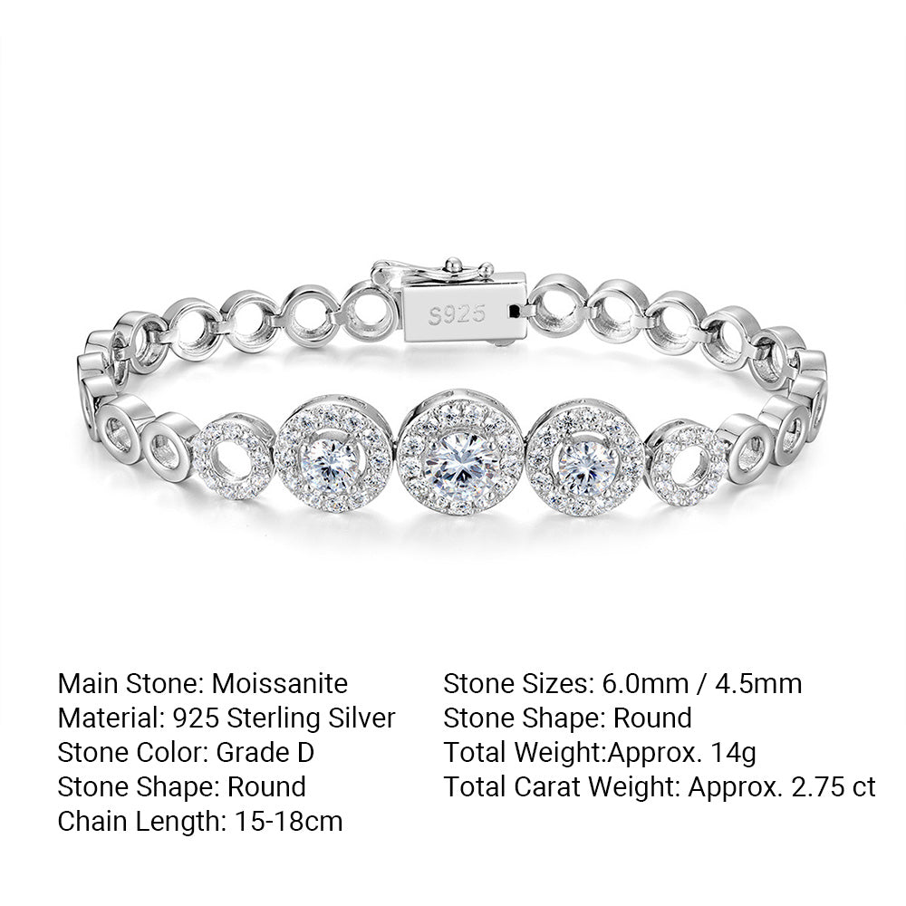 Mossanite Openwork Circle Bracelet for Women Unique Design 925 Sterling Silver Bracelet