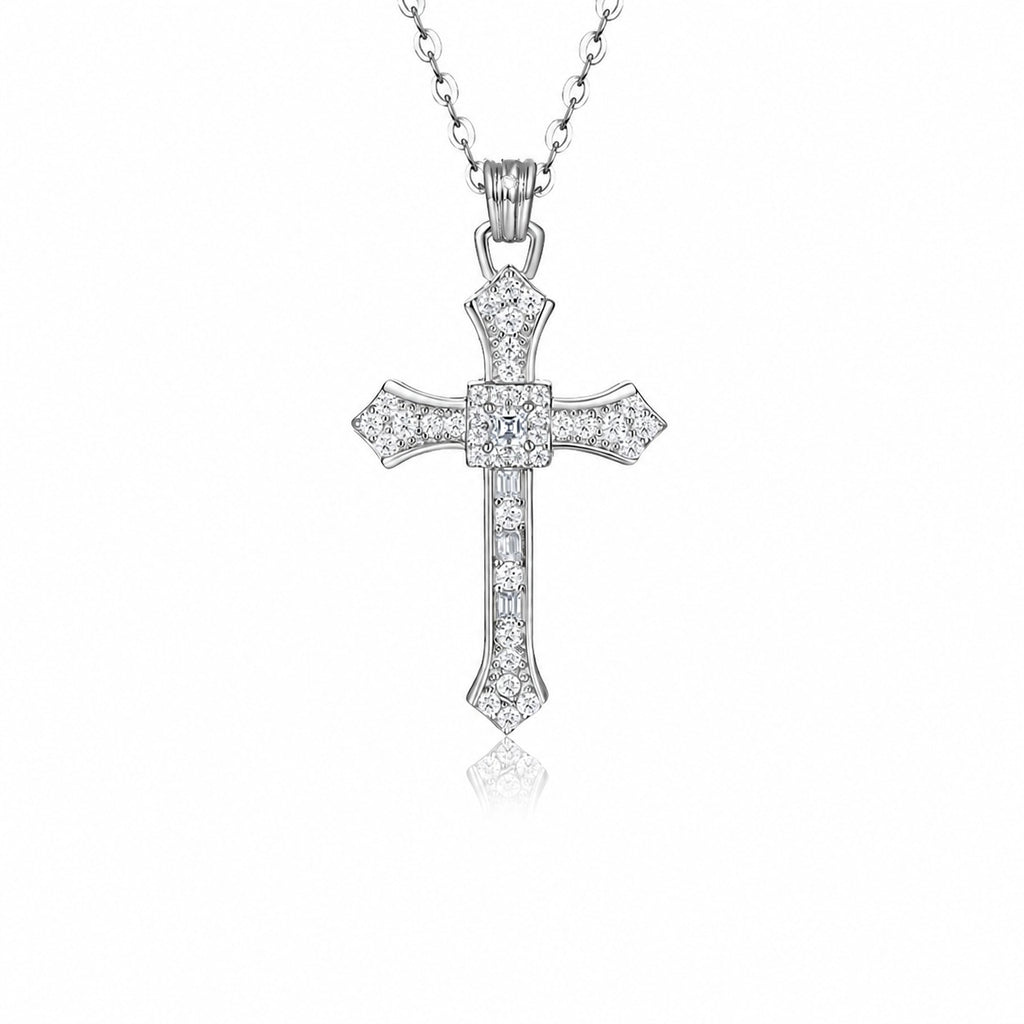 Vintage Cross Moissanite  925 Sterling Silver  Necklace