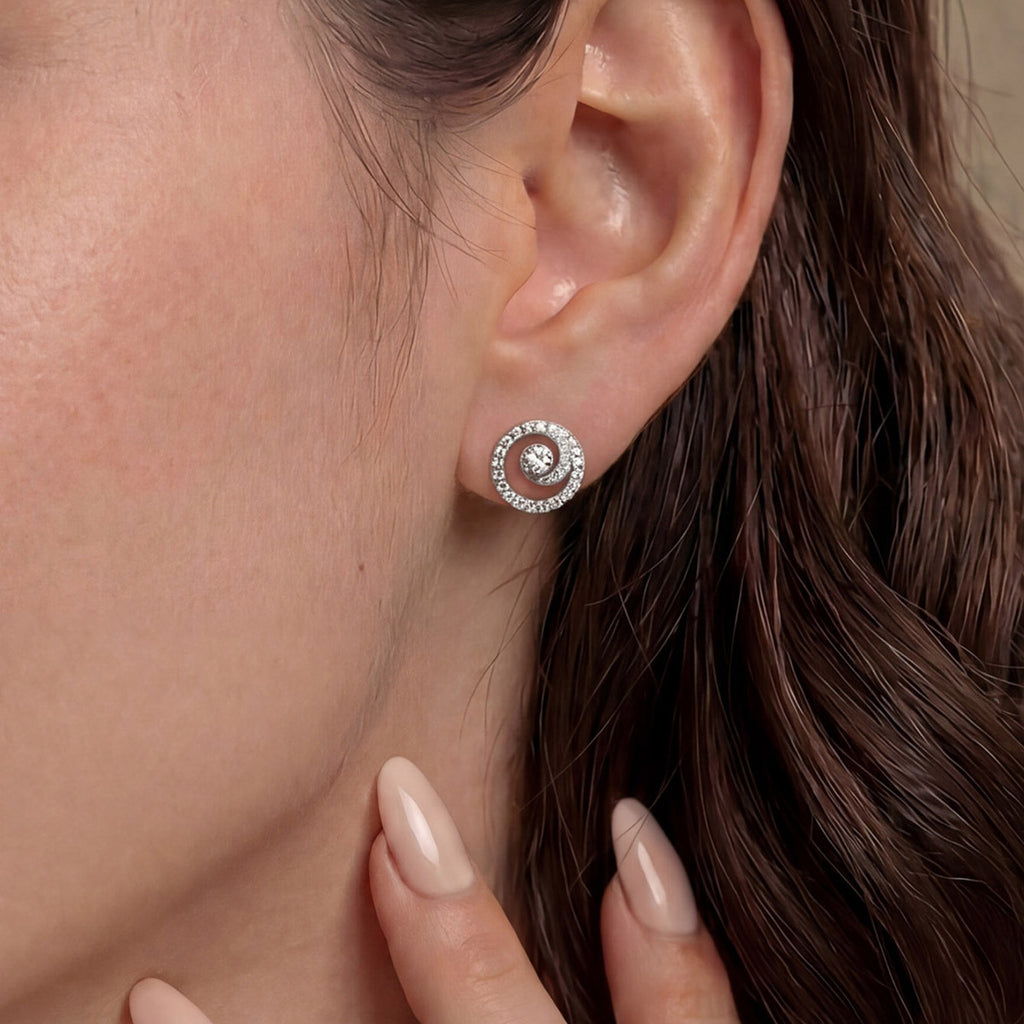 D Color Moissanite Double Layer Spiral Circle Stud Earrings