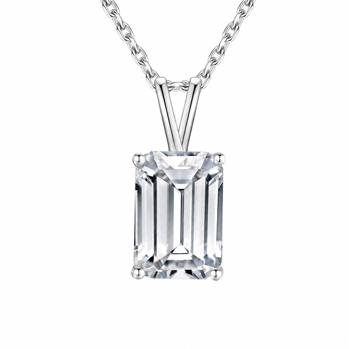 Geometric Emerald Cut Moissanite 925 Sterling Silver Rectangular Necklace
