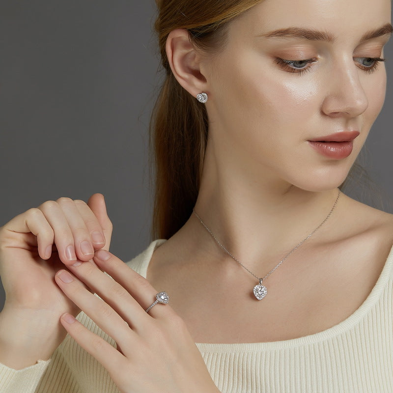 Heart Halo Moissanite  925 Sterling Silver Round Stud Earrings