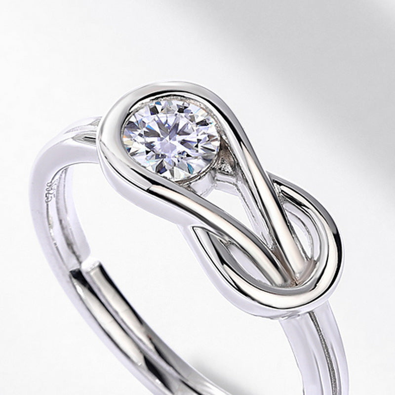 Infinity Loop Geometric Moissanite  925 Sterling Silver Adjustable Open Band Ring