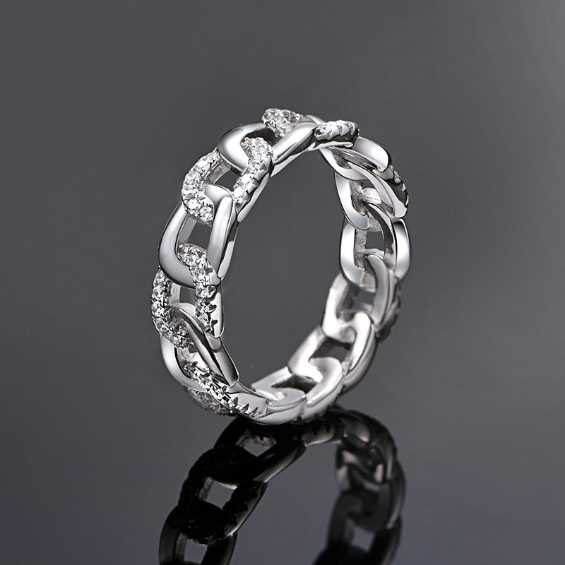 Fashion CZ Hollow Chain 925 Sterling Silver Adjustable Ring