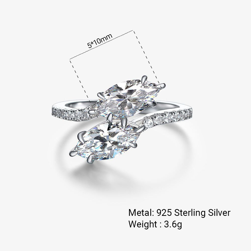 White Cubic Zirconia Double Marquise-Cut Interlaced 925 Sterling Silver Ring