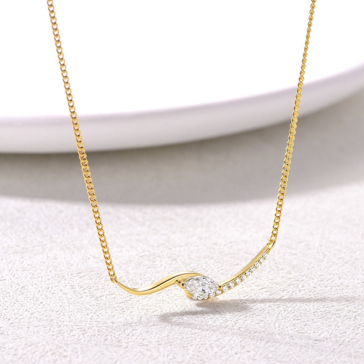 Mossanite Marquise-Cut Collar Chain 925 Sterling Silver Necklace