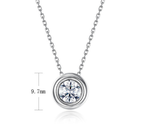 Round Bezel Set Moissanite 925 Sterling Silver Pendant Minimalist Necklace