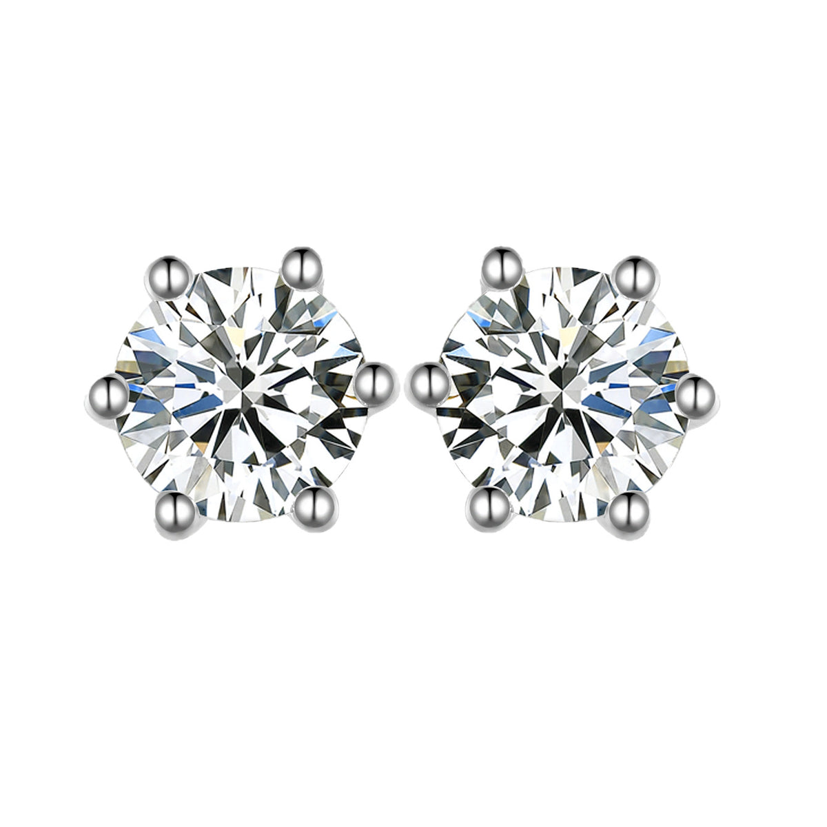 Minimalist-Style Six Pronged Moissanite, 925 Sterling Silver Earrings
