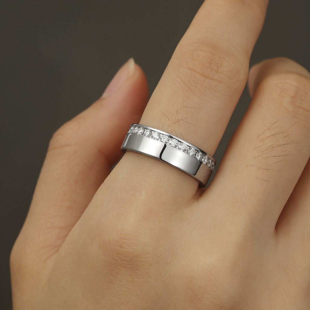 Simple Yet Elegant Full Band Moissanite For Men 925 Sterling Silver Ring