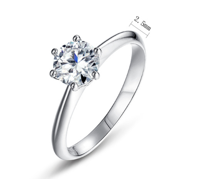 Classic Round Moissanite Six Prong Solitaire  925 Sterling Silver Closed Band Ring