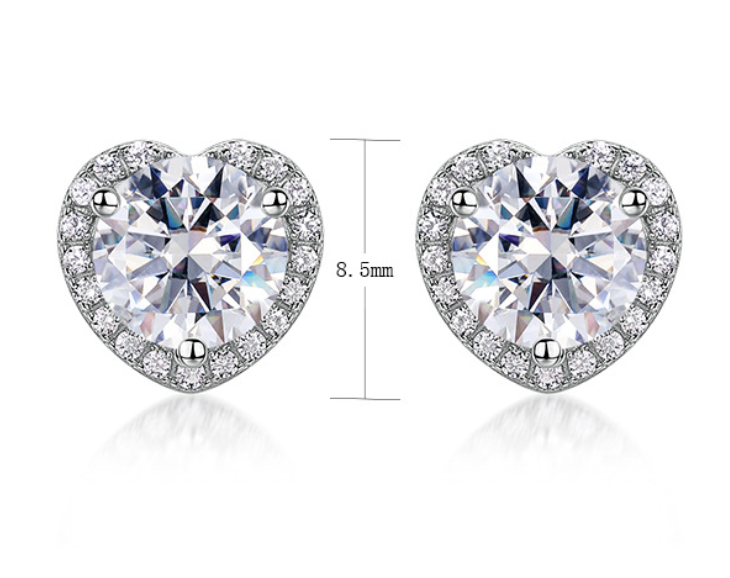 Heart Halo Moissanite  925 Sterling Silver Round Stud Earrings