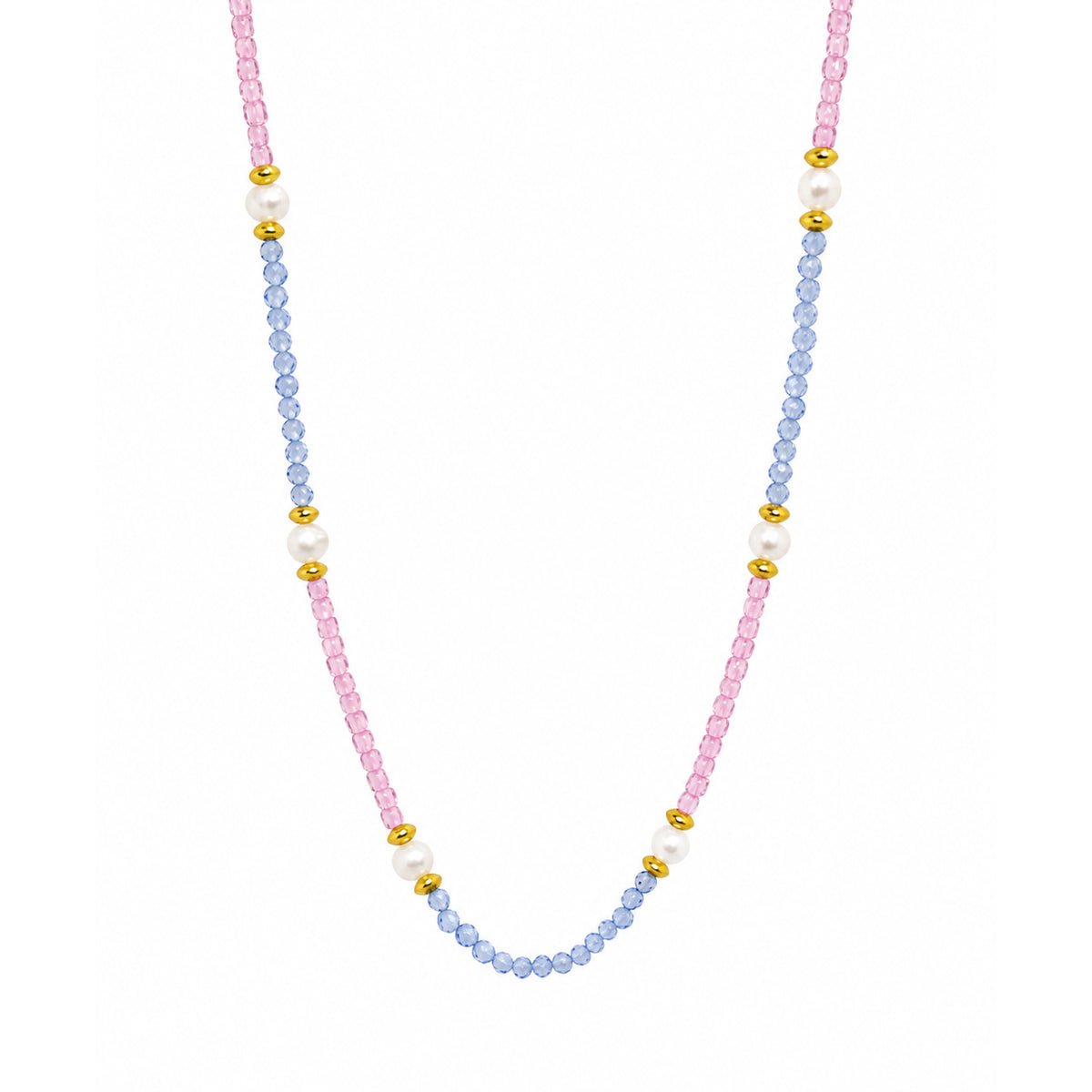 Pink Blue Cubic Zirconia Topaz Pearl Beaded Strand Hypoallergenic Fashion Jewellery Gift 925 Sterling Silver Necklace
