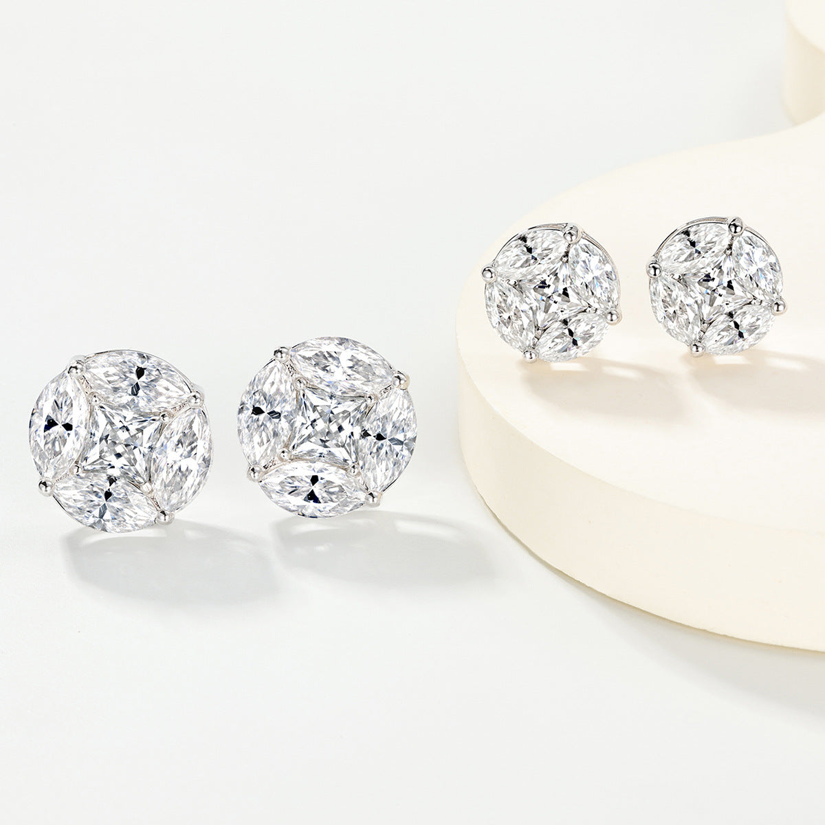 Round Full Set Marquise Cut Versatile  925 Sterling Silver Earrings