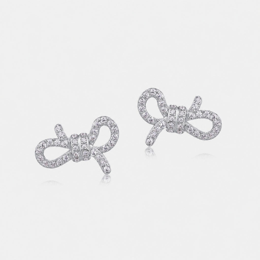 Bowknot Cubic Zirconia Ear  925 Sterling Silver Stud Earrings