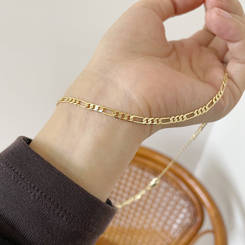 S925 Minimalist Gold Tone Figaro Chain Clavicle Necklace
