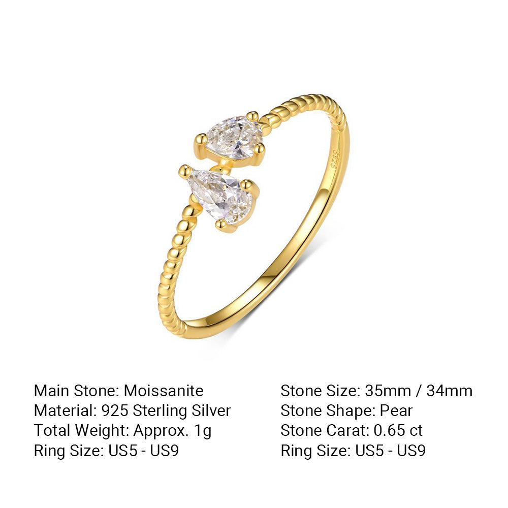 Elegant  Water Drop Moissanite For Women 925 Sterling Silver Ring