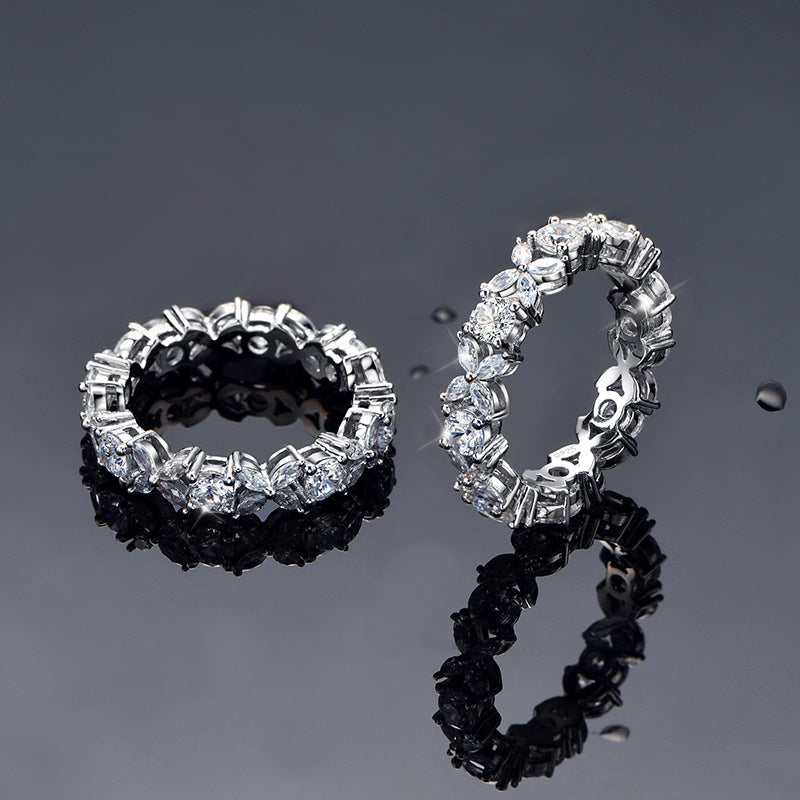 Beautiful White CZ Four Leaves Flower 925 Sterling Silver Adjustable Ring
