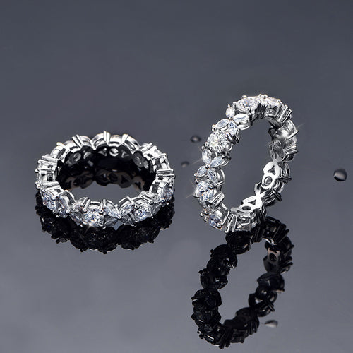 Beautiful White CZ Four Leaves Flower 925 Sterling Silver Adjustable Ring